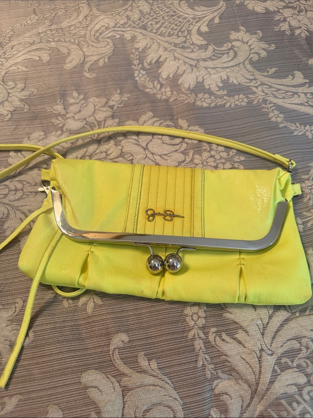 Jessica Simpson Neon Yellow Clutch with Kiss-Lock Frame